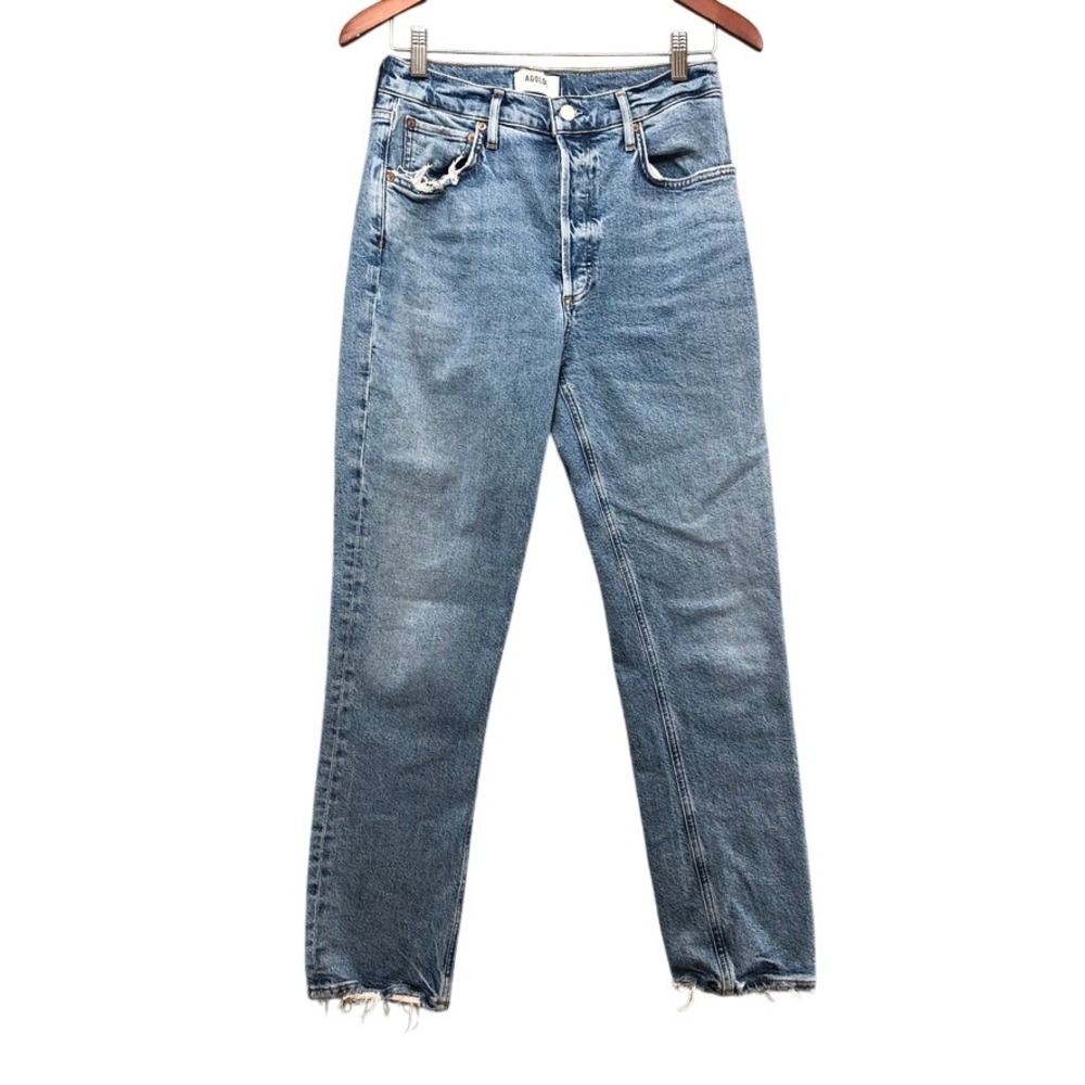 AGOLDE Riley Long Jeans Womens 28 6 Blue High Rise Straight‎ Leg Distressed